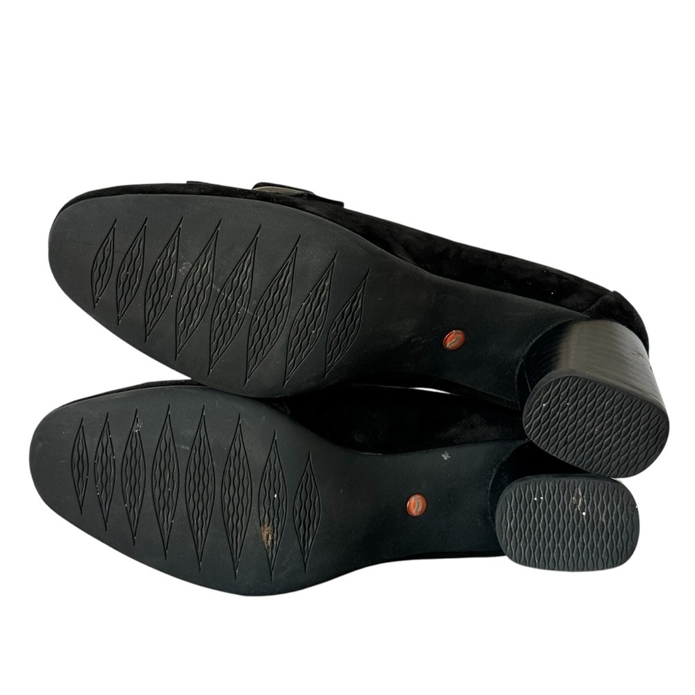 Clarks Black Suede Block Heel Loafers with Buckle - Picture 6 of 9